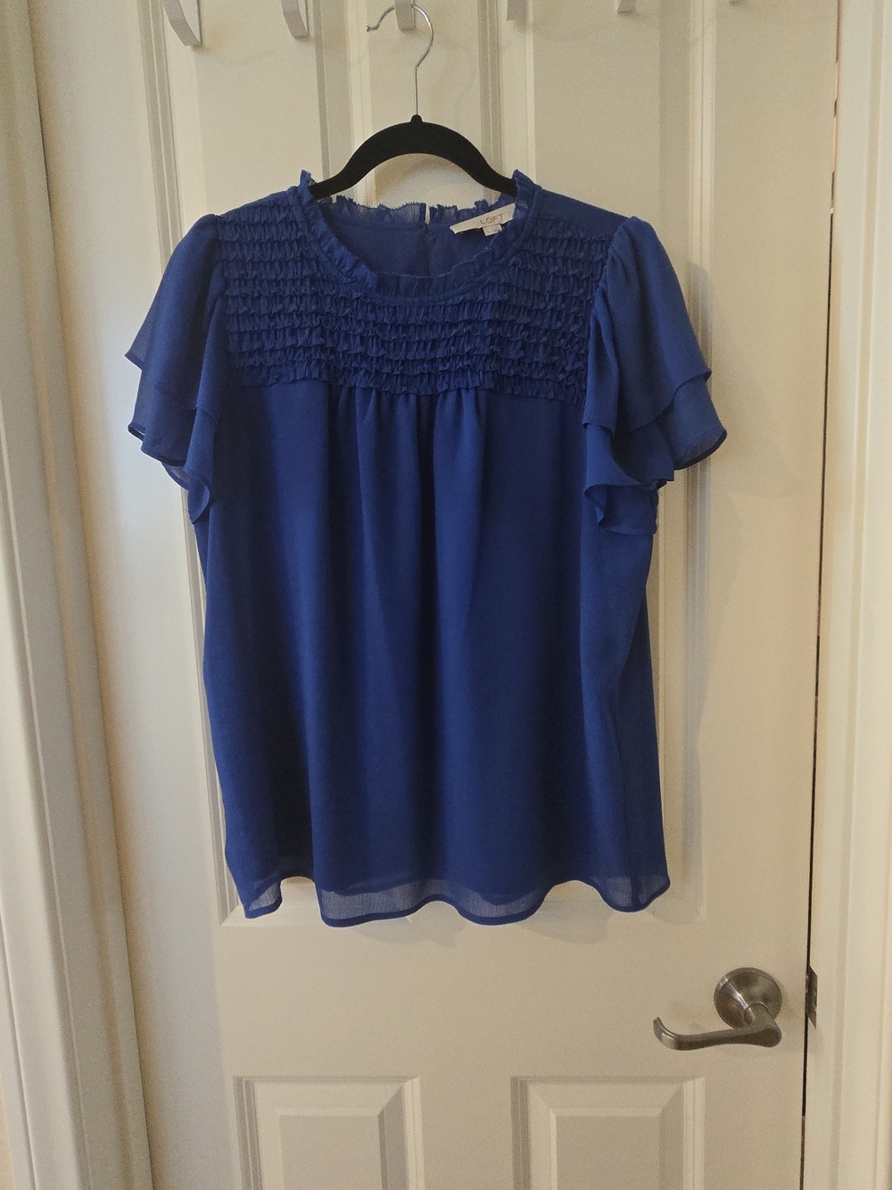 LOFT Royal Blue Smocked Yoke Flutter Sleeve Top